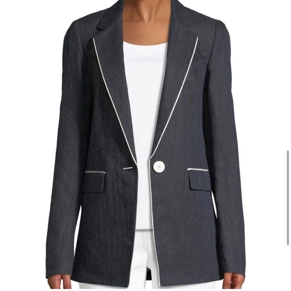 Lafayette 148 New York Blazer Rhonda Cotton Linen Denim Size 6 NWT - Picture 1 of 12